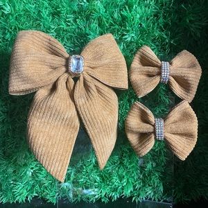 Corduroy brown bow set/ Set de moño pana color cafe